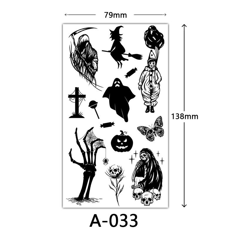 Halloween Tattoo Sticker, Skull Reaper Sickle, Black Bat Tombstone Pumpkin Tattoo