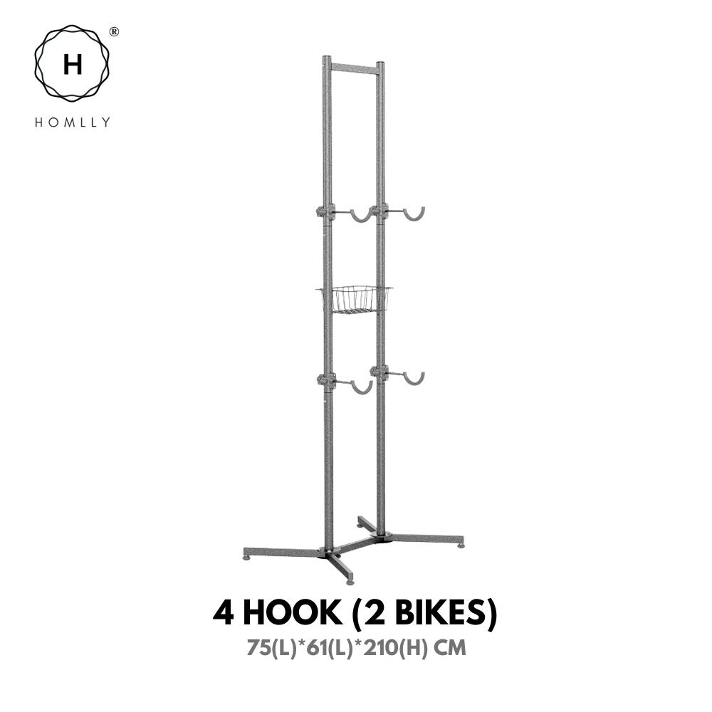 

Homlly Free Standing Bike Bicycle Storage Rack Display with Basket (Hold 2/4 bikes) 4 Hook (2 Bikes)