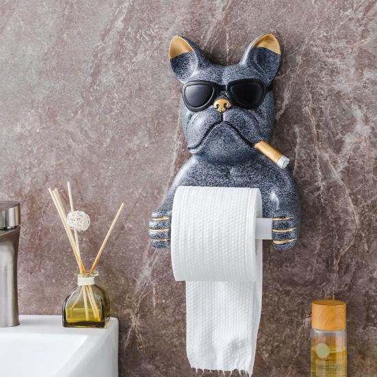 Držák papírových utěrek Socha psa Kreslený zvířecí design Nástěnný Stojan na toaletní papír Koupelnová dekorace