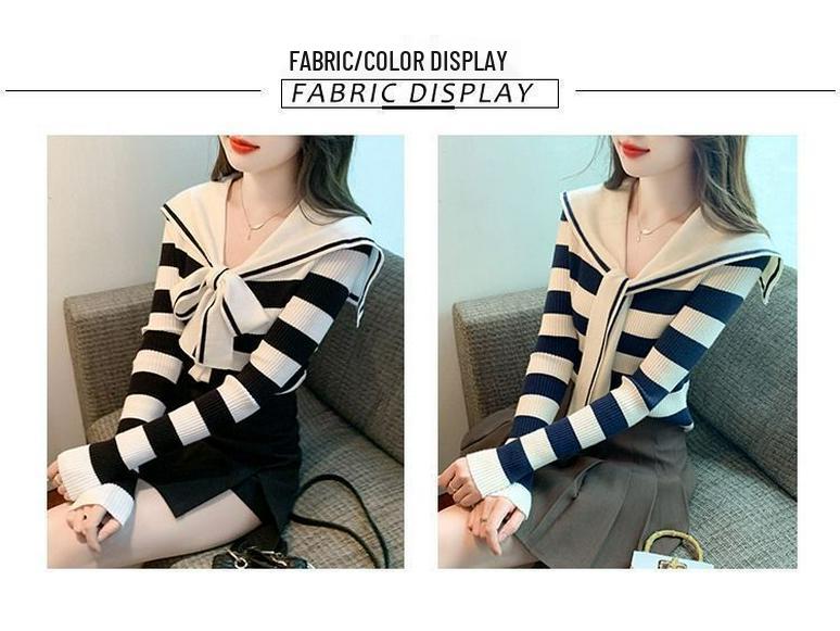 Navy Striped Collar Sweater Women’s Autumn/Winter 2025 College Style Slim Fit Knitwear