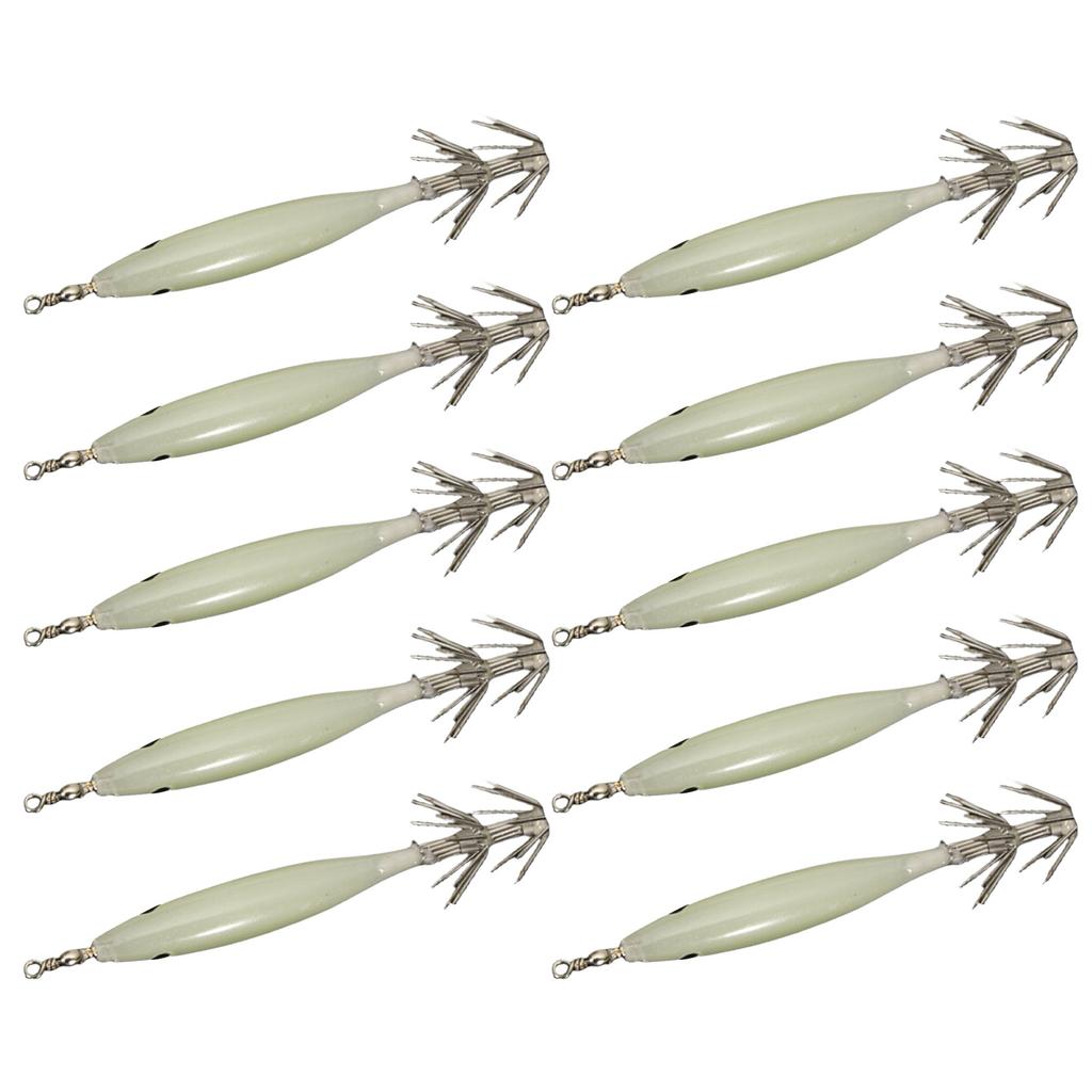 10Pcs Shrimp Lure Bait Squid Jig 3.6g Luminous Squid Jig Octopus Cuttlefish Hook Glow Jig Hooks for Saltwater Fishing