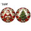 Christmas Party Glass Decorations Round Window Sticker, Stained Style, Removable Static Film Cling, Santa Claus Tree PVC Decal for Holiday Home Decor