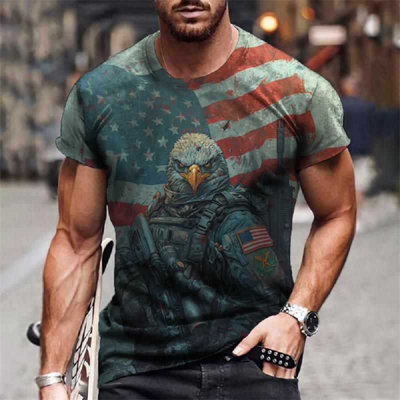American Flag Graphic T-Shirt For Men Eagle Animal 3D Printed Tees Summer Casual Loose Short Sleeve T Shirts Street O-Neck Tops