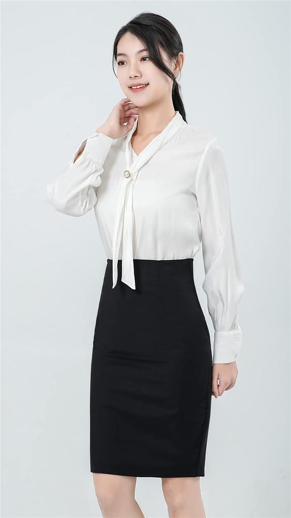 Syvent Black Office Plus Office Tight Suit Solid Business Pencil Skirt with Slit Women's Skirt, Size, Skirt, Skirt, Color,