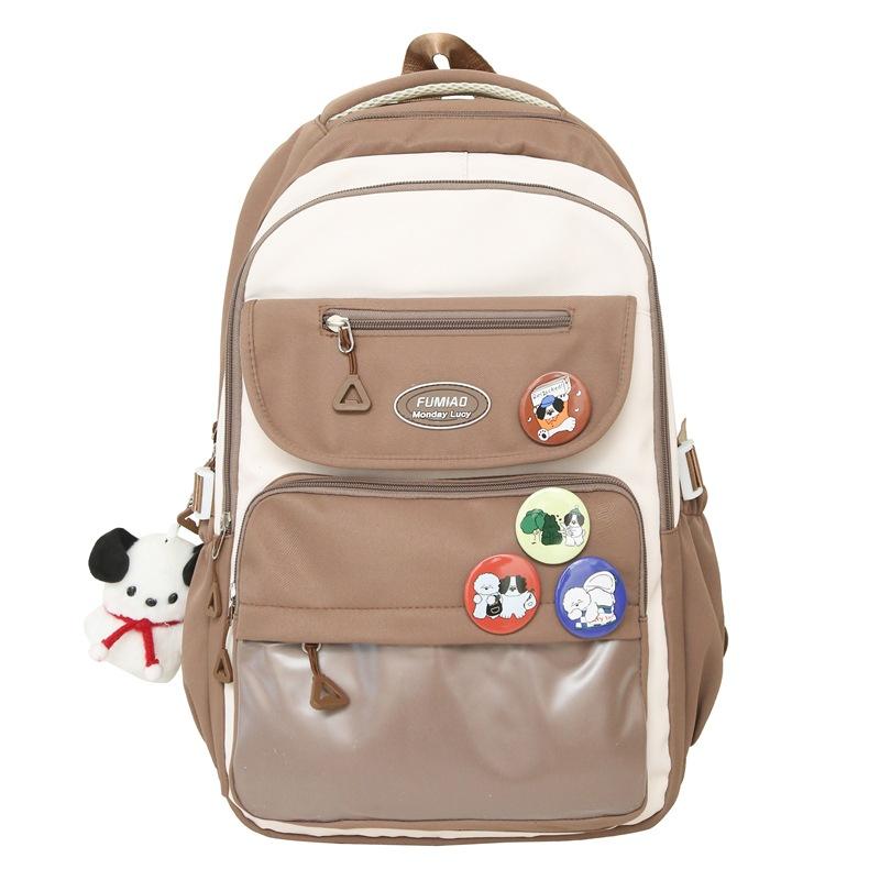 College Style Backpack Student Block Color Campus Schoolbag Female High School Students Large Capacity Backpack