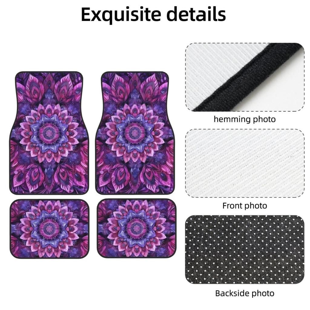 Universal Car Floor Mats Set of 4 - Enigmatic Purple Floral Pattern Designed for Mysterious Elegance,Auto Interior Accessories