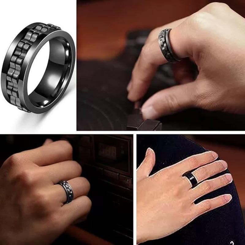 Anti Stress Stainless Steel Ring For Men Gear Chain Rotating Anxiety Relief Spinning Fidget Rings Punk Jewelry Stress Relief Toy