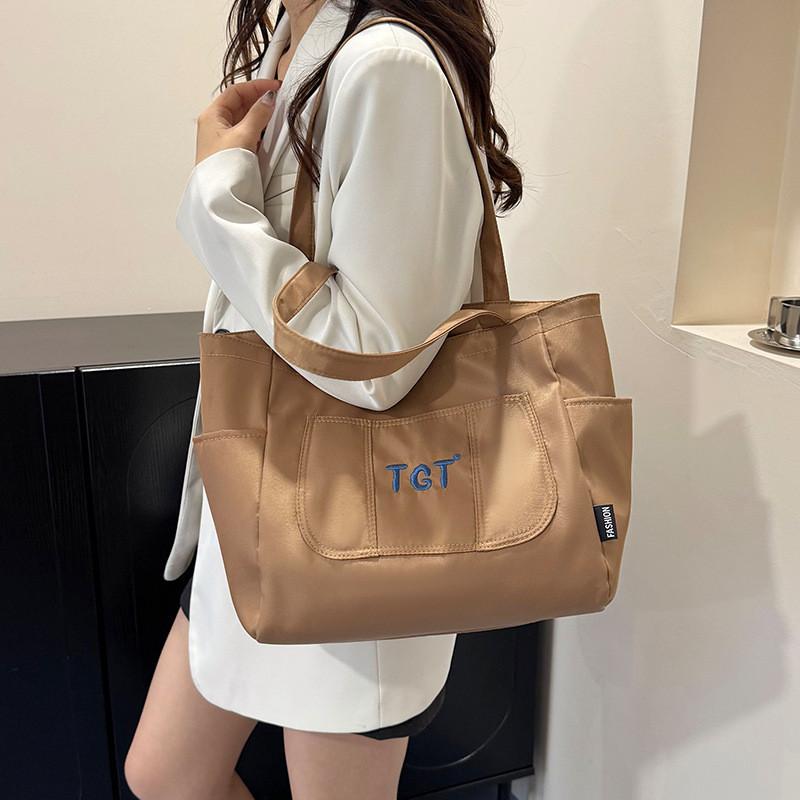 Nylon Student Tote Bag With Embroidered Letter Design For Casual Daily Use