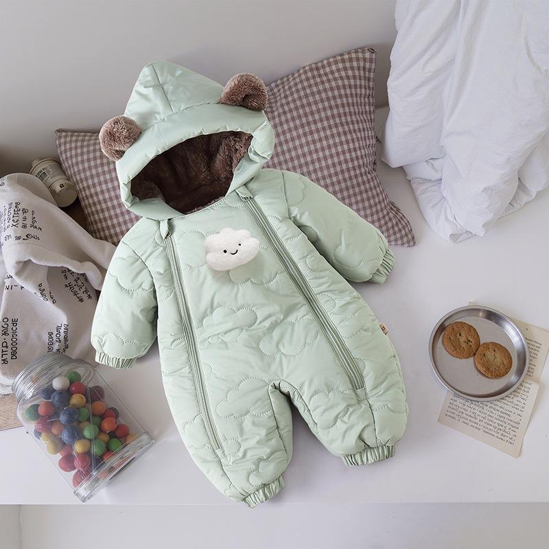 Tuta Intera in Cotone Unisex per Neonati con Fodera in Pile, Abbigliamento da Esterno con Piedi per Bambini e Bambine.