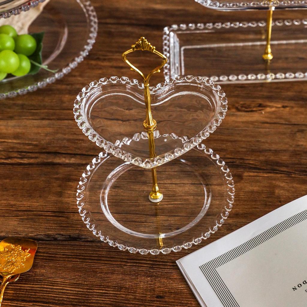 Elegantní skleněný vícepatrový stojan na dezerty a svačiny