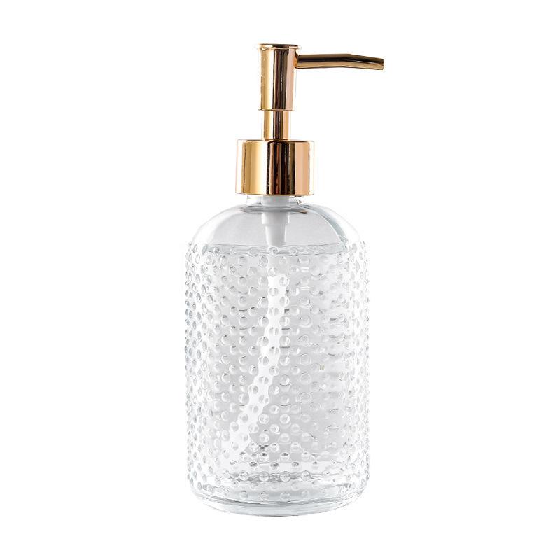 Colored 400ml Glass Hand Soap Bottle – Transparent, Thickened, Press-Type with Vertical Stripes.