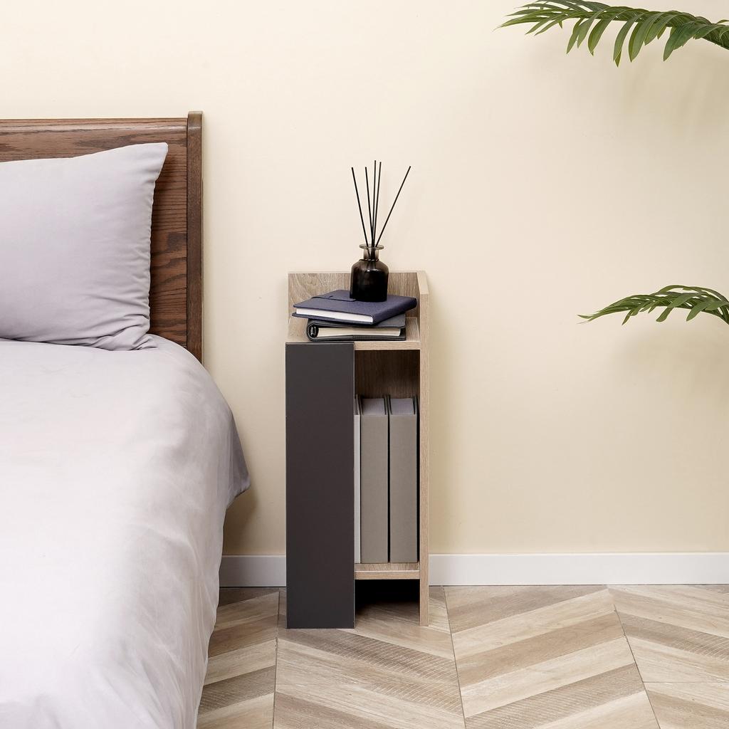 Modern Grey Nightstand with Open Shelf, Set of 2 in Chipboard for Bedroom and Living Room, 27x25x60cm