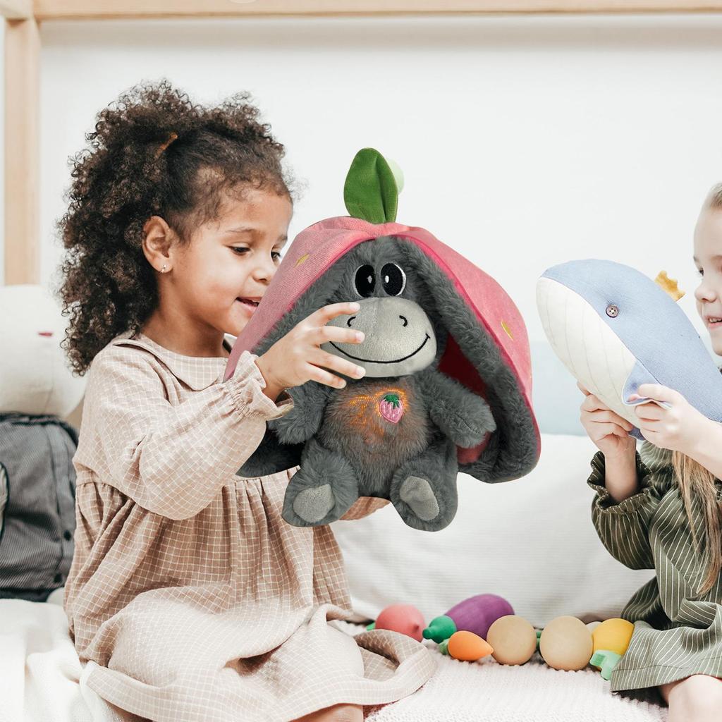 30cm Baby StrawberryDonkey Plush Toy Stuffed Creative Into Fruit Transform BreathingDonkey Sleeping Doll For Kid Birthday Gift