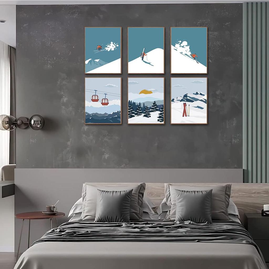 KROEY Ski Poster Apres Ski Snowy Mountain Posters Vintage Ski Canvas Wall Art For Modern Family Bedroom Living Room Dorm Classroom Office Decor