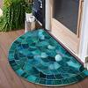Teal Stained Glass Mosaic Scale Geometric Semicircular Doormat Entry Modern Rug Anti Slip Floor Mat For Luxury Textured Indoor