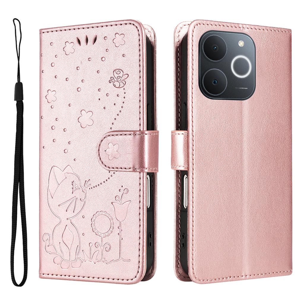 For Realme Narzo 80 Lite 4G/Realme Note 70 4G/Realme Note 70T 4G/Realme C71 4G (India) Leather Wallet Case Cat Bee Pattern Phone Cover Stand