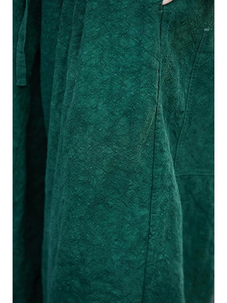 Spring Artistic Retro Forest Green Loose Linen Double-Layer Elastic Waist Pants