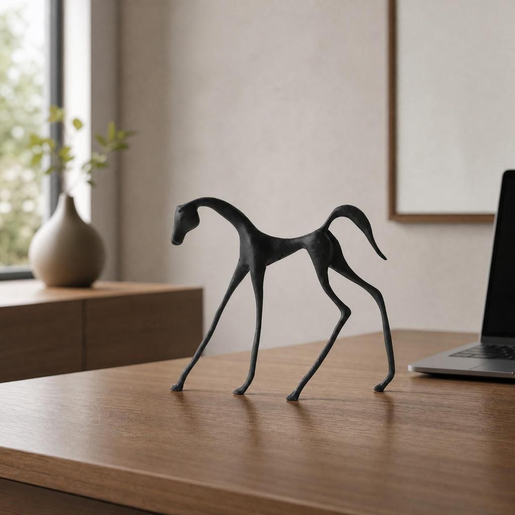 Geometric Horse Figurine Modern Minimalist Alloy Decor Piece Slender Statue for Living Room,