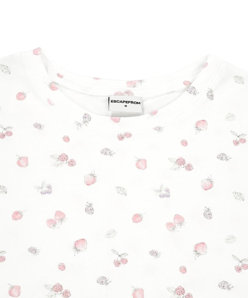ESCAPEFROM Escf Logo Collage And Vintage Strawberry Full Print Slim Fit Short Sleeve T-Shirt Ivory