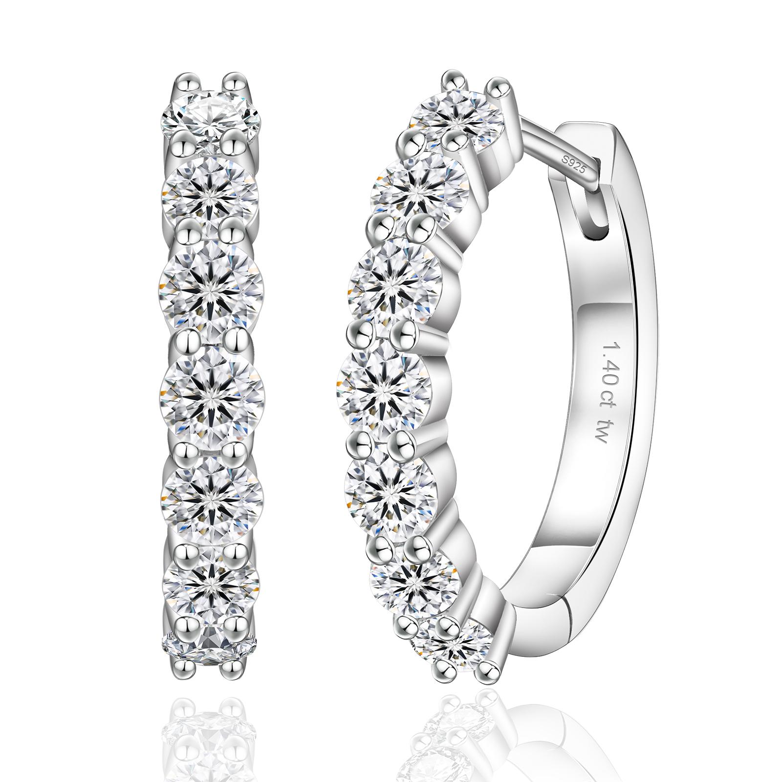 Moissanite Huggies Earring 14K White Gold