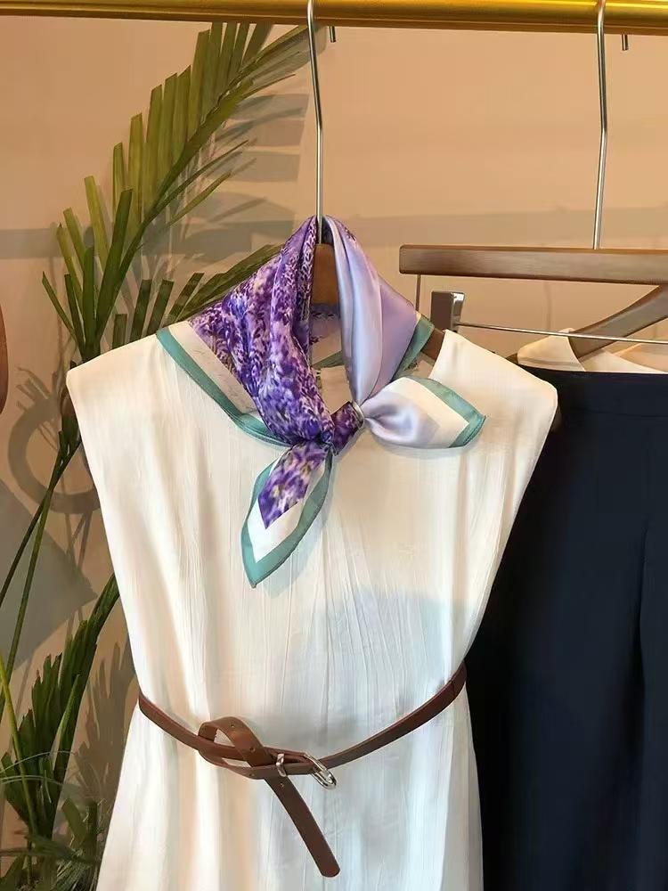 70Cm Luxury Floral Print Silk Square Scarf For Women Soft Satin Kerchief Hair Band Female Headband Hands Bag Ribbions Head Hijab