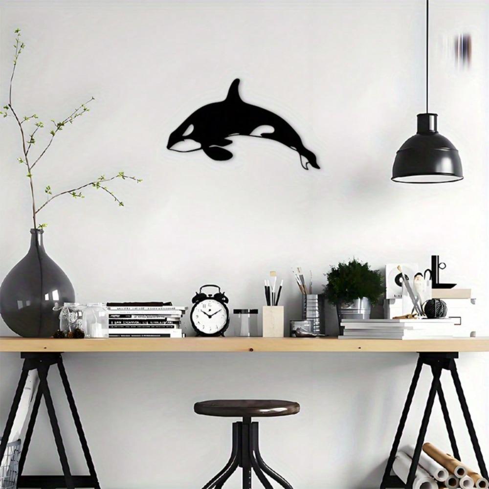 Orca Metal Wall Art Black Whale Silhouette Durable Iron Coastal Decor for Ocean Theme Room Beach House Indoor Outdoor Waterproof Gift for Whale Lovers