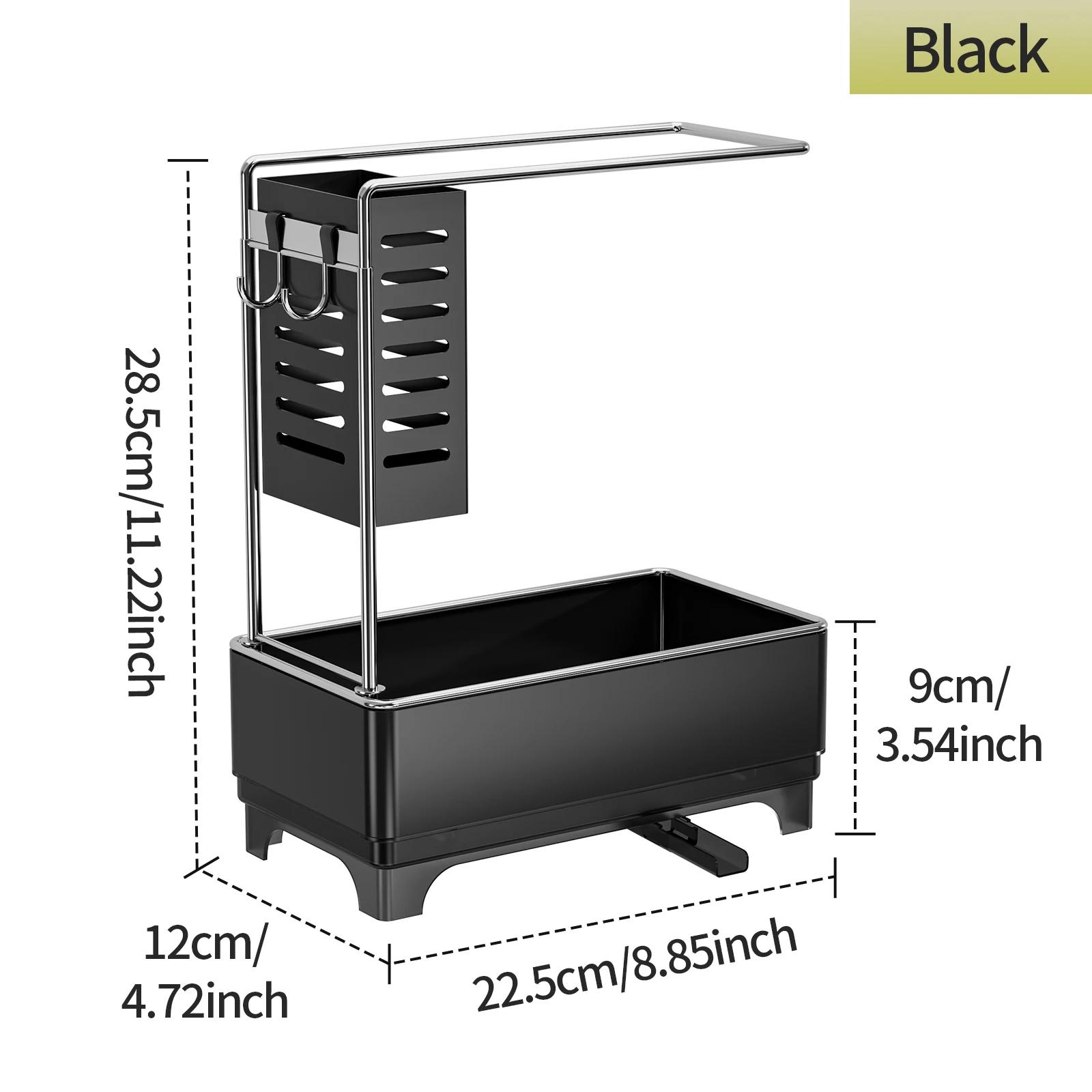 

Gold-Edge Kitchen Sponge Rack with Long Plate Tray Countertop Washing Supplies Organizer with Towel Bar for Sink Area чёрный