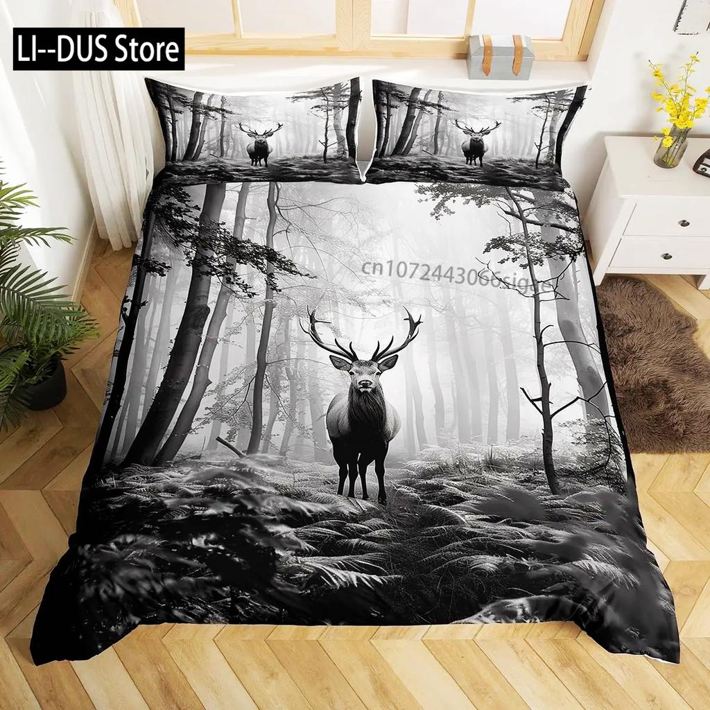 Deer Elk Duvet Cover King Queen Farm Deer Forest Comforter Cover Moose Wildlife Animal Bedding Set Camping Hunting Quilt Cover