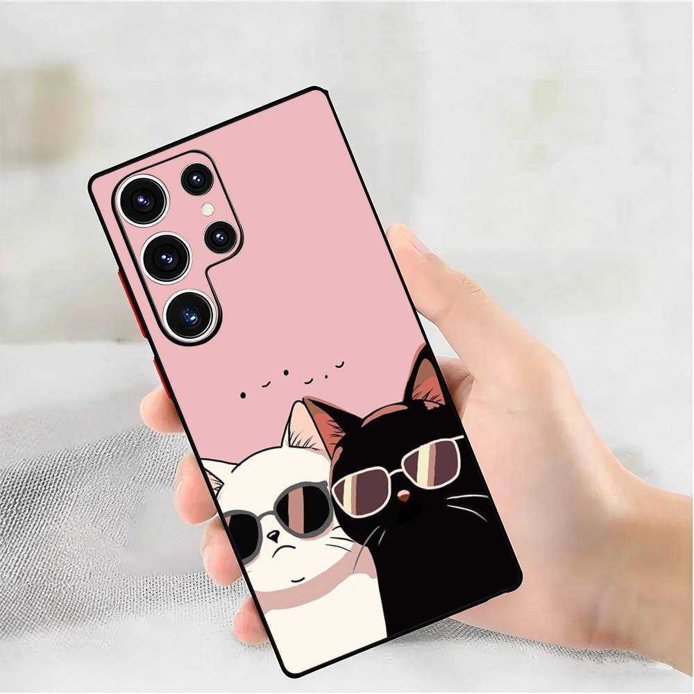 Cut Black Cat Phone Silicone Case for Samsung Galaxy S 24,22,20,23,21,20 Ultra Plus Lite 5G Print Silicone  Cover