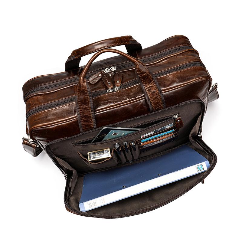 Genuine Leather Large Capacity Men's Briefcase: Handheld, Business & Commuting Document Bag