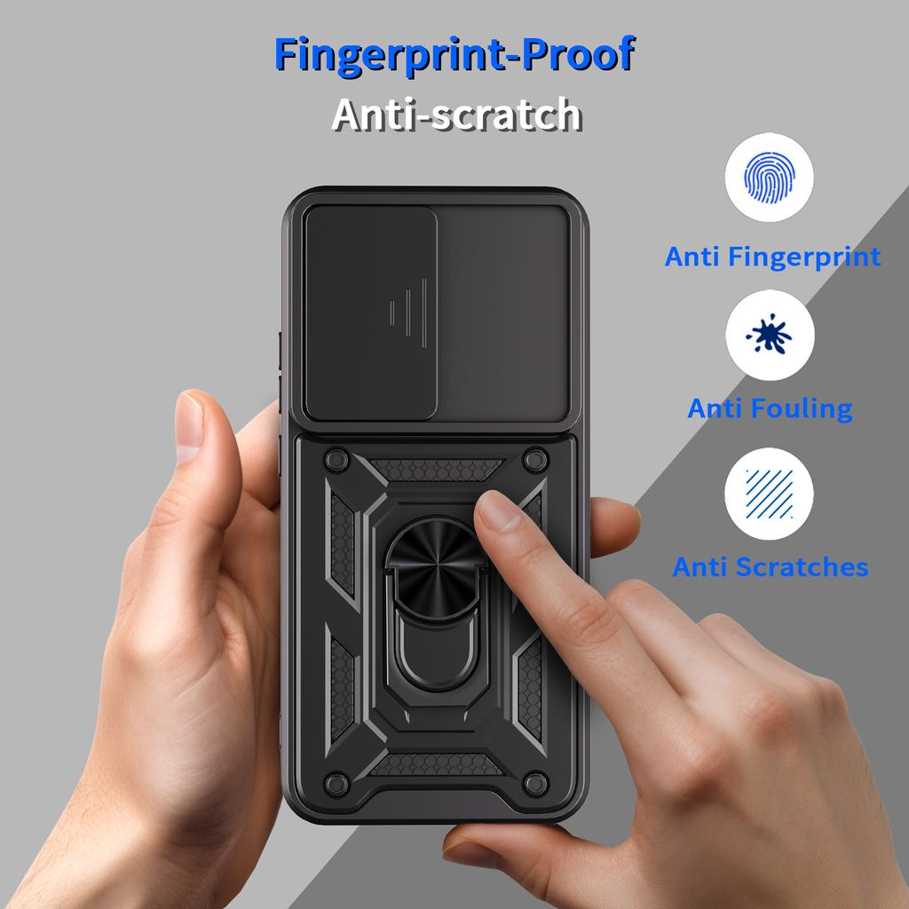For Oppo Reno14 5G (Global) Case with Slide Camera Lid PC+TPU Kickstand Phone Cover