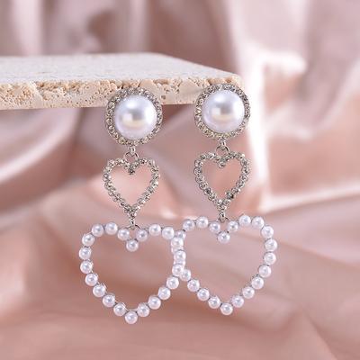 1 Pair of Simple Heart-shaped Imitation Pearl Long Pendant Earrings, Perfect for Birthdays, Holidays, and Special Occasions