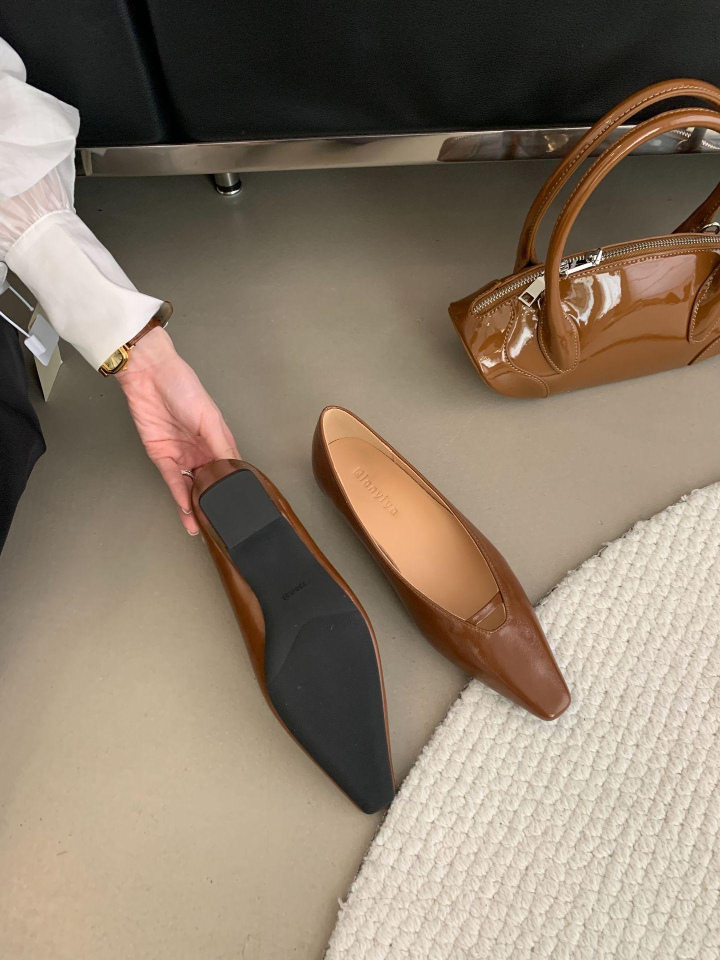 Pumps Spring French Stylesoft Leather Square Toe Block Heel Elegant Simpleprofessionaloffice 35
