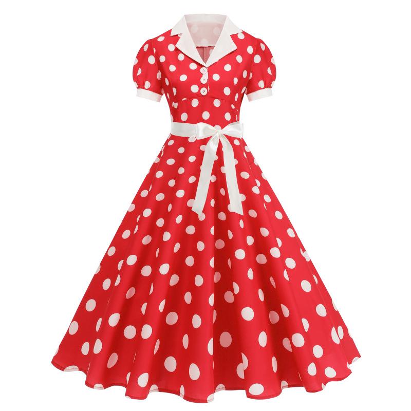 2025 Polka Dot White-Collar French Retro Hepburn Dress – Hong Kong Style, In Stock XL