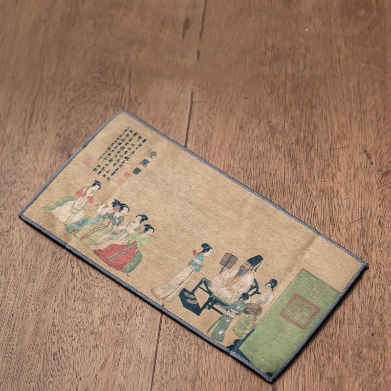 1pc Chinese Thickened Tea Towel Plush Imitation Deerskin Absorbent Water Rag Lotus Pattern Tea Napkins Cloth Teaware Accessories