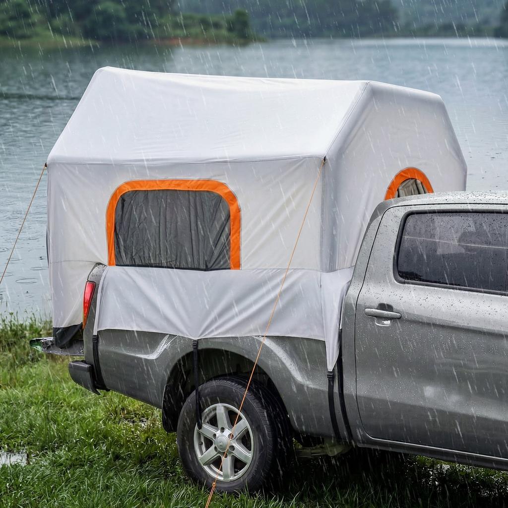 Inflatable Pickup Truck Tent, 2.2 x 1.65m 3-Season Truck Bed Tent with Ventilated Mesh Windows, PU2000mm Waterproof Pickup Camping Tents for Outdoor