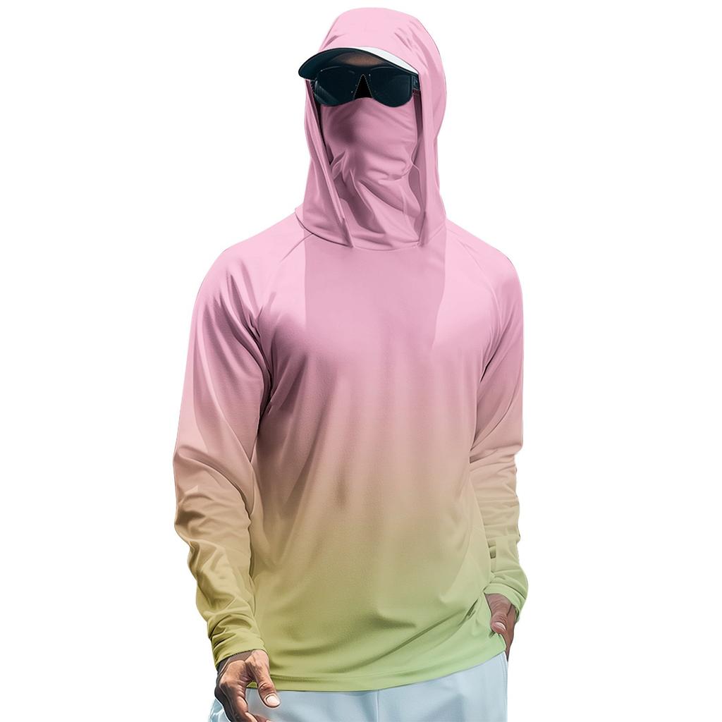 Men's Summer Gradient Color Quick-drying Long-sleeved T-shirt Sun Clothing Fishing Fitness Sports Hooded Long-sleeved Top