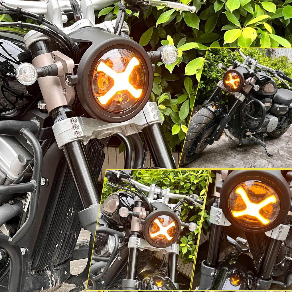 Vancroser inch motorcycle yellow white switching LED high brightness with vehicle inspection compatible with Harley Suzuki Yamaha Honda Rebel 250 Cafe