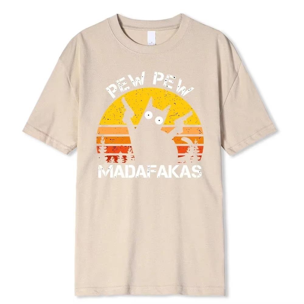 Pew Pew Madafakas Gatto con due pistole Stampa Uomo T-shirt Estate T-shirt in cotone Traspirante Vestiti larghi Hip Hop Street Tees