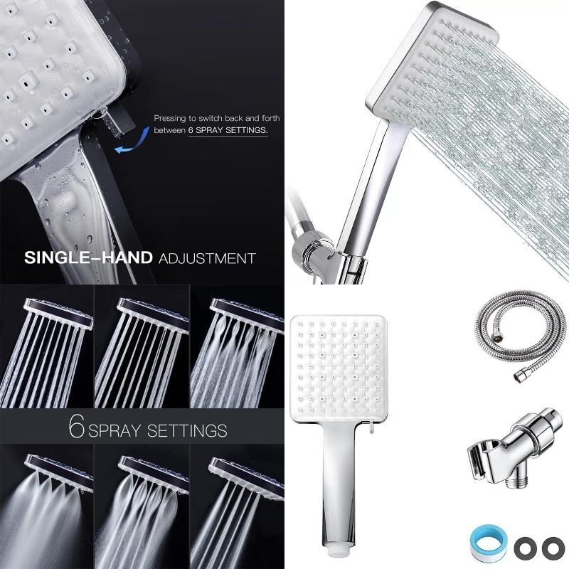 Fyrkantigt Handhållet Duschhuvudset Med Sex Funktioner Och Tryckökning