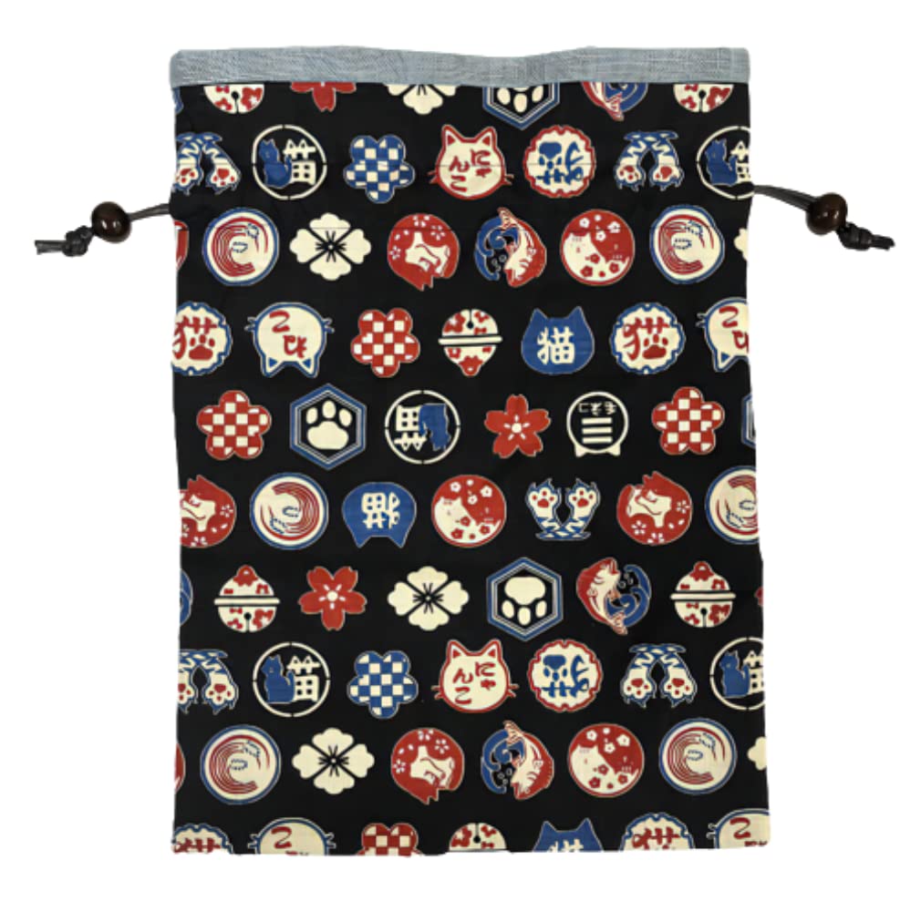 Laboratorio Artigianale FUJITA Sacca Coulisse con Marina Giapponese Fatta a Mano a Goshuincho Goshuincho Giapponese Beni Giapponesi Fodera, Fantasia, Blu, Gatto, Giappone,