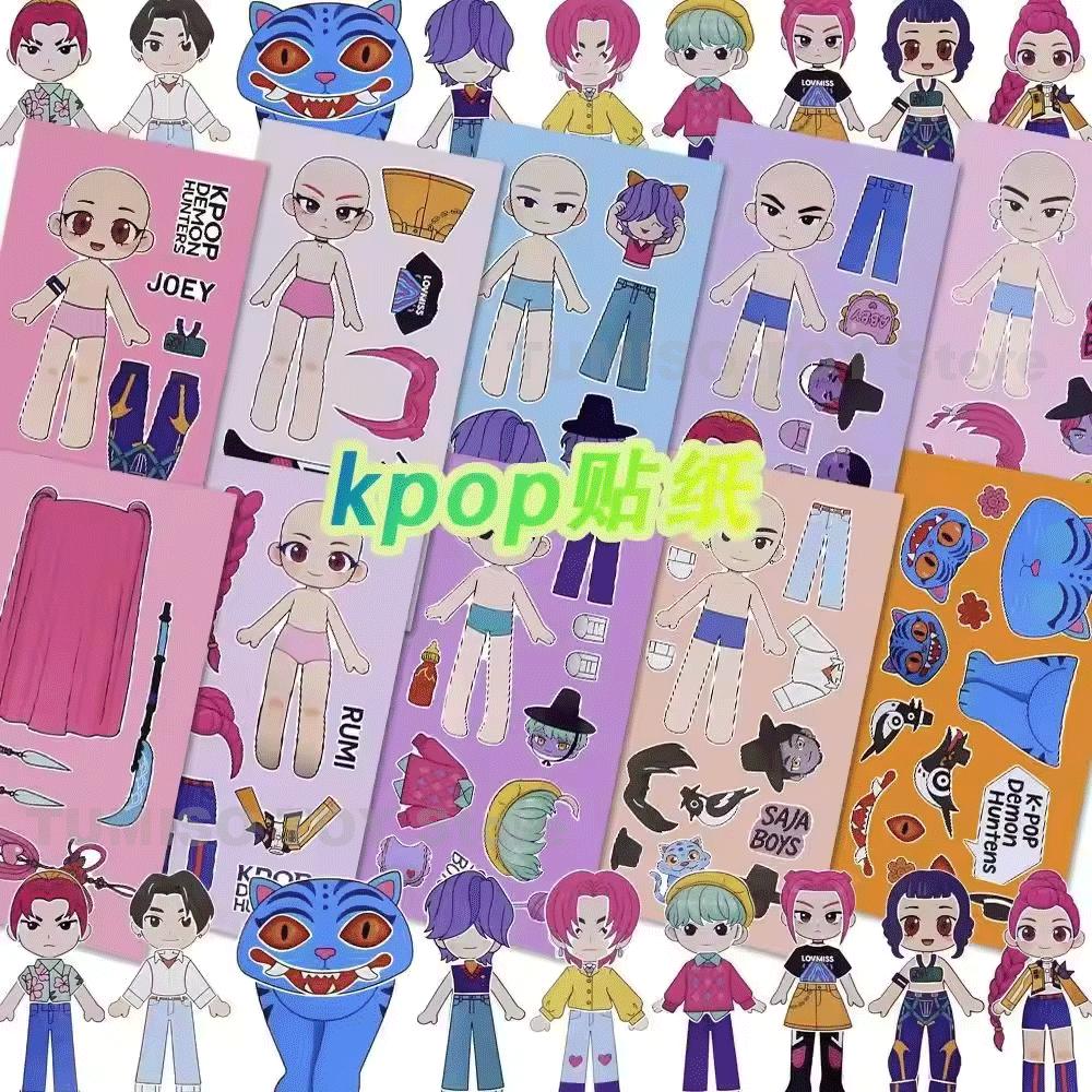 6/24 pezzi KPop Demon Hunters Puzzle Cartoon Fai da te Adesivi Anime Graffiti Decalcomanie Impermeabili per Telefono Laptop Bagaglio