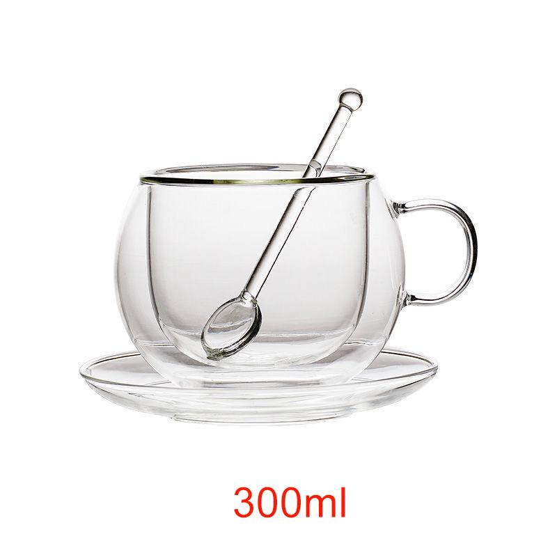 150/300ml Heat Double-layer Glass Cup Transparent with Handle Resistant Coffee Cup & Saucer Milk Juice Water Cup Festival Gift