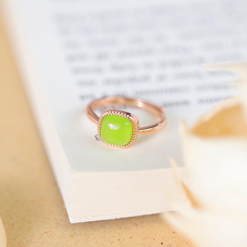 

Hetian Jade Square Sugar Ring - Fashionable 2022 White Jade Index Finger Ring Adjustable Open