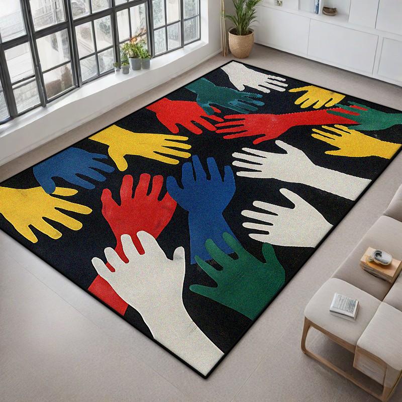 Modern Abstract Large Living Room Carpet Colored Palm Decoration Bedroom Bedside Fluffy Plush Rug Cloakroom Bedside Non-slip Mat