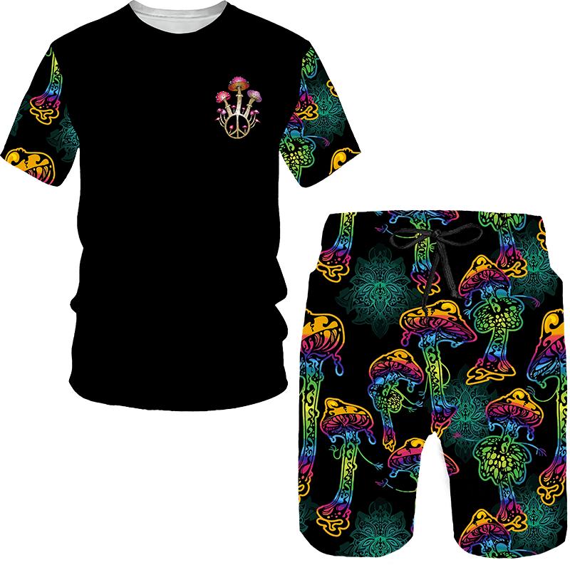 Mode Sommer Pilz 3D Druck T-Shirts Shorts Sets Herren Trainingsanzüge Kurzarm T-Shirt Hosen Set Herren Anzüge Kleidung