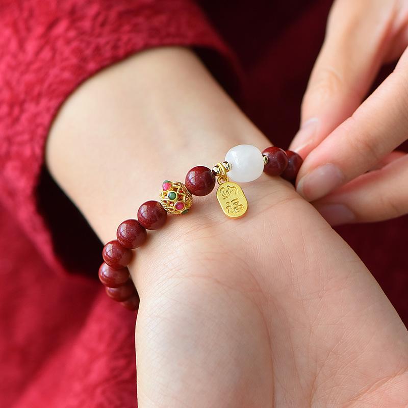 Genuine Purple Gold Sand Cinnabar Bracelet for Women - Year of Birth Gift with Fu Card