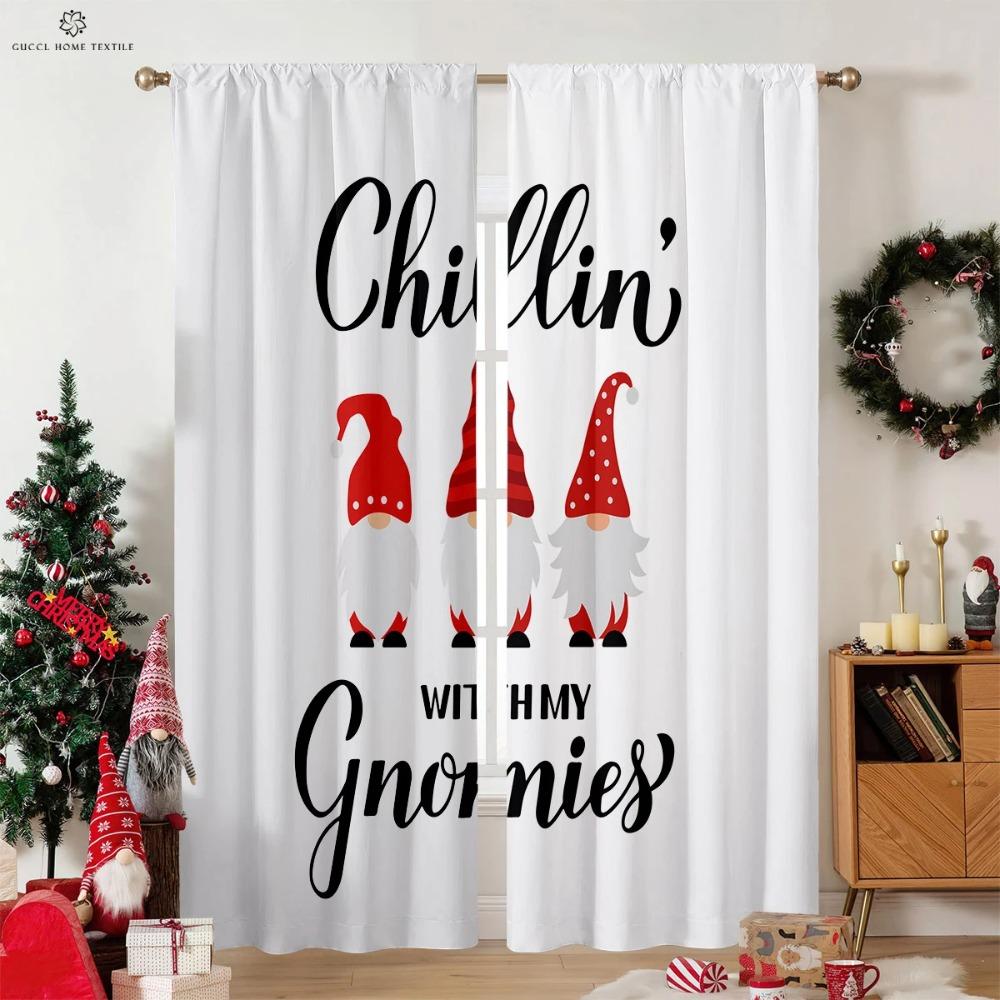 Tenda Stampata con Motivo Floreale Circolare di Babbo Natale, Tasca per Asta, Adatta per Camera da Letto, Soggiorno, Decorazione Esterna
