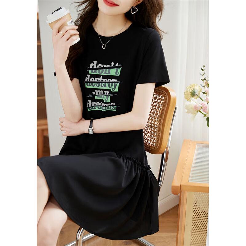 

Women s Street Style Spliced Ruched T-Shirt Midi Dress M