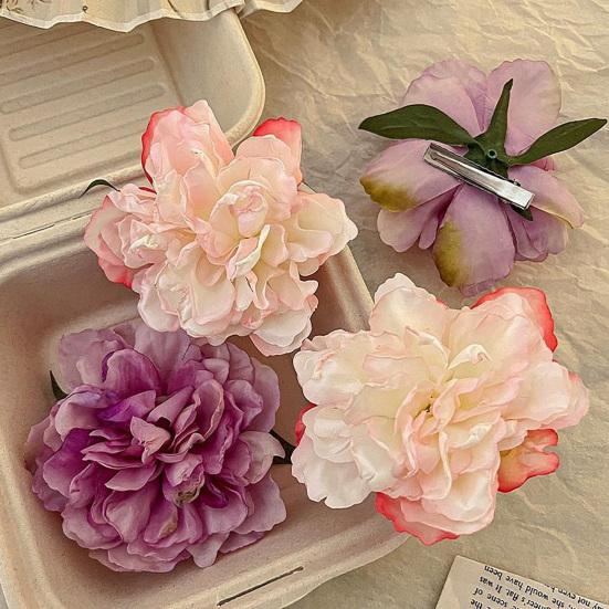 Women Hairpin Artificial Peony Flower Decor Anti-slip Teeth Hair Pin Large Size Holiday Hair Clip Hair Accessories